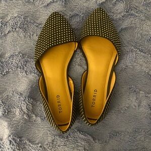 Black gold studded flats